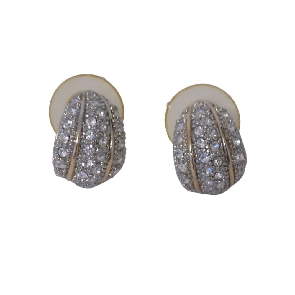 Rhinestone and gold tone pierced earrings